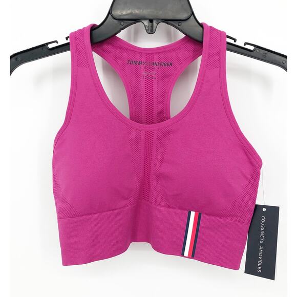 TOMMY HILFIGER SPORT Seamless Sports Bra Small Pink Dahlia Seamless Scoop NWT - Picture 3 of 14